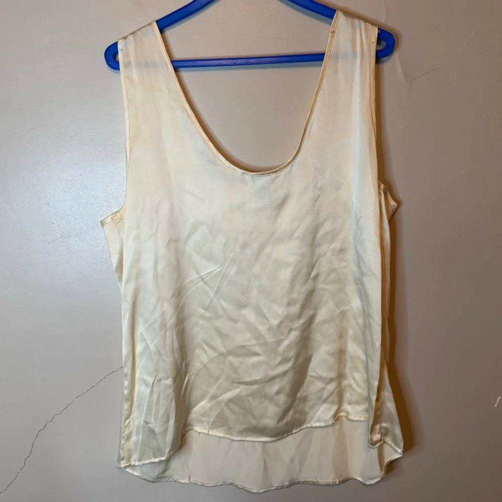 Vintage Saks Fifth 100% Silk Cream Tank Top Floral Embroidered Trim Womens XL - Picture 5 of 9